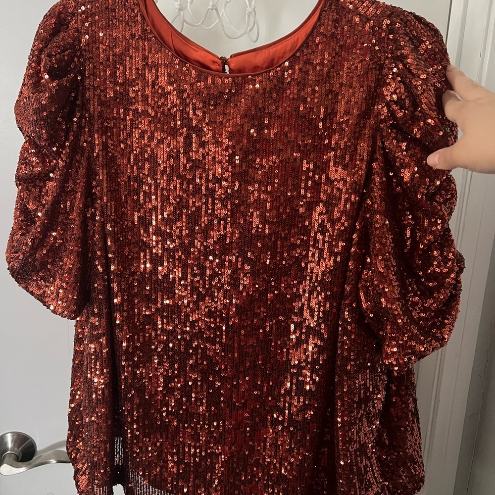 Anthropologie sequin puff sleeve top